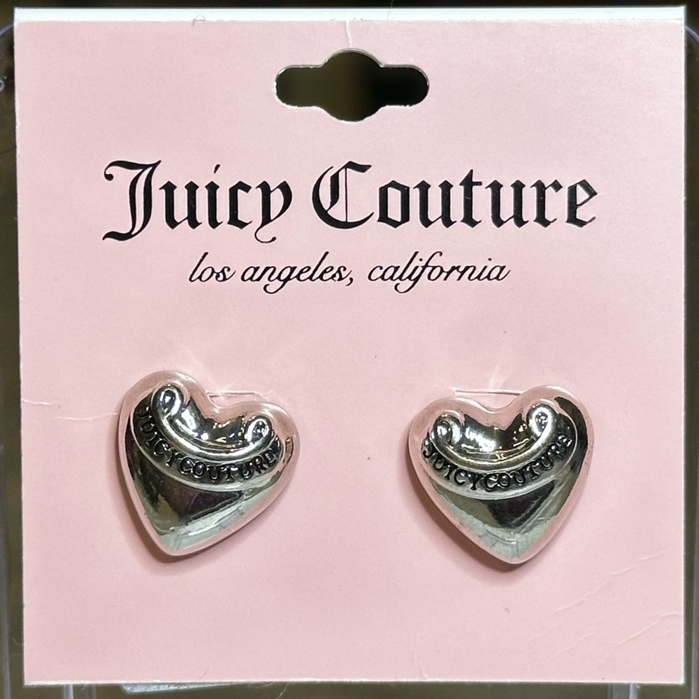Silver Juicy Couture Silvertone Signature Logo Heart Stud Earrings - Picture 4 of 7